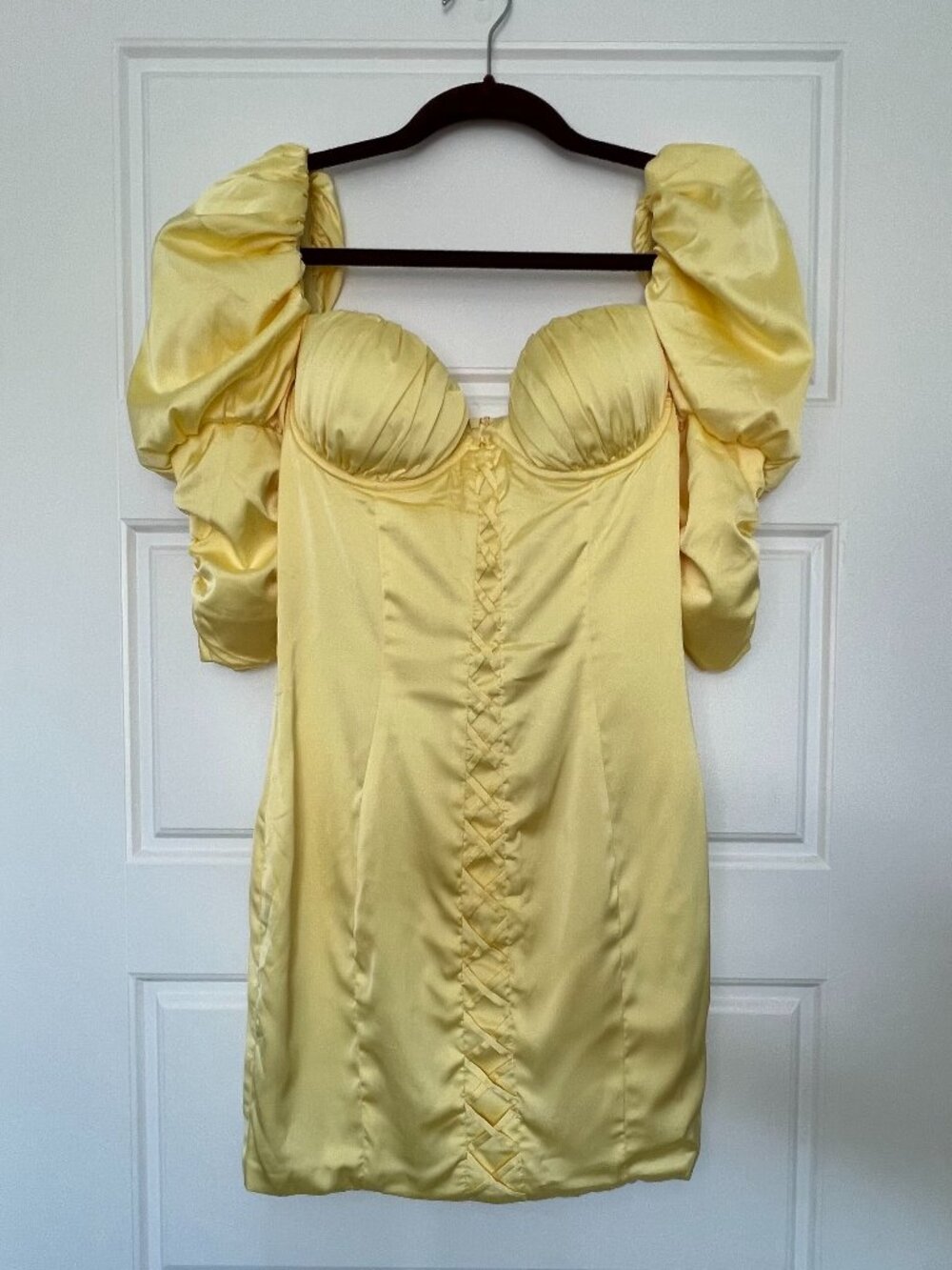 Oh Polly Babydoll Yellow Satin Mini Dress Womens Size 6 Cottagecore Party